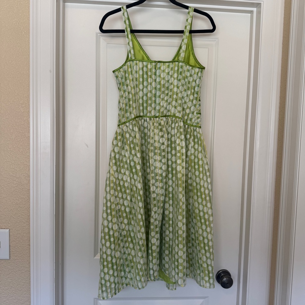 Vintage ROBBIE BEE Retro 1950s Pinup Rockabilly Green Polka Dot Sleeveless Dress - Picture 2 of 5